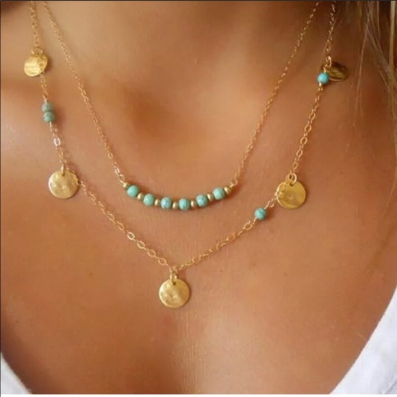 Jewelry - Gold & Turquoise BOHO multi-tiered Necklace NWT